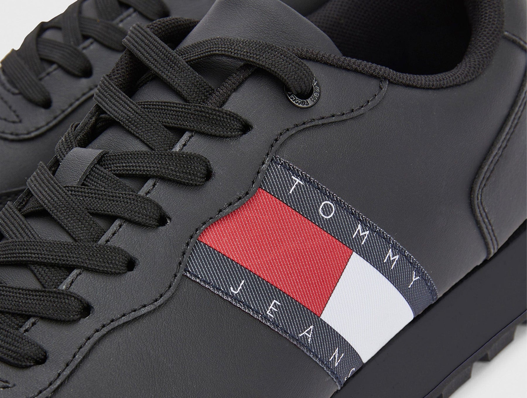 Zapatilla Tommy Leather Runner Cuero Hombre Mono Negro